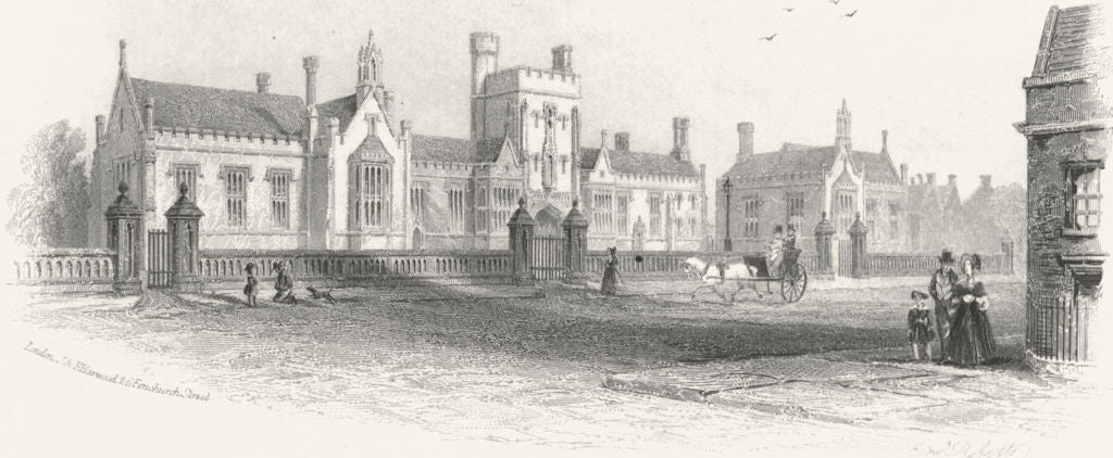 BEDS. Bedford school. Harwood 1850 old antique vintage print picture